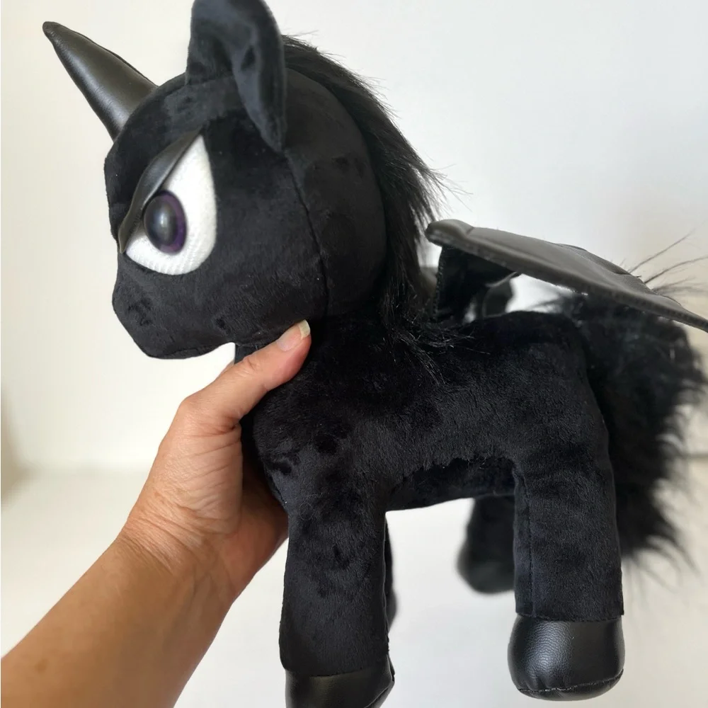 Black Unicorn Plush Stuffed Animal Dark Goth Plushie Punk Plush Faux Leather - Picture 2 of 10